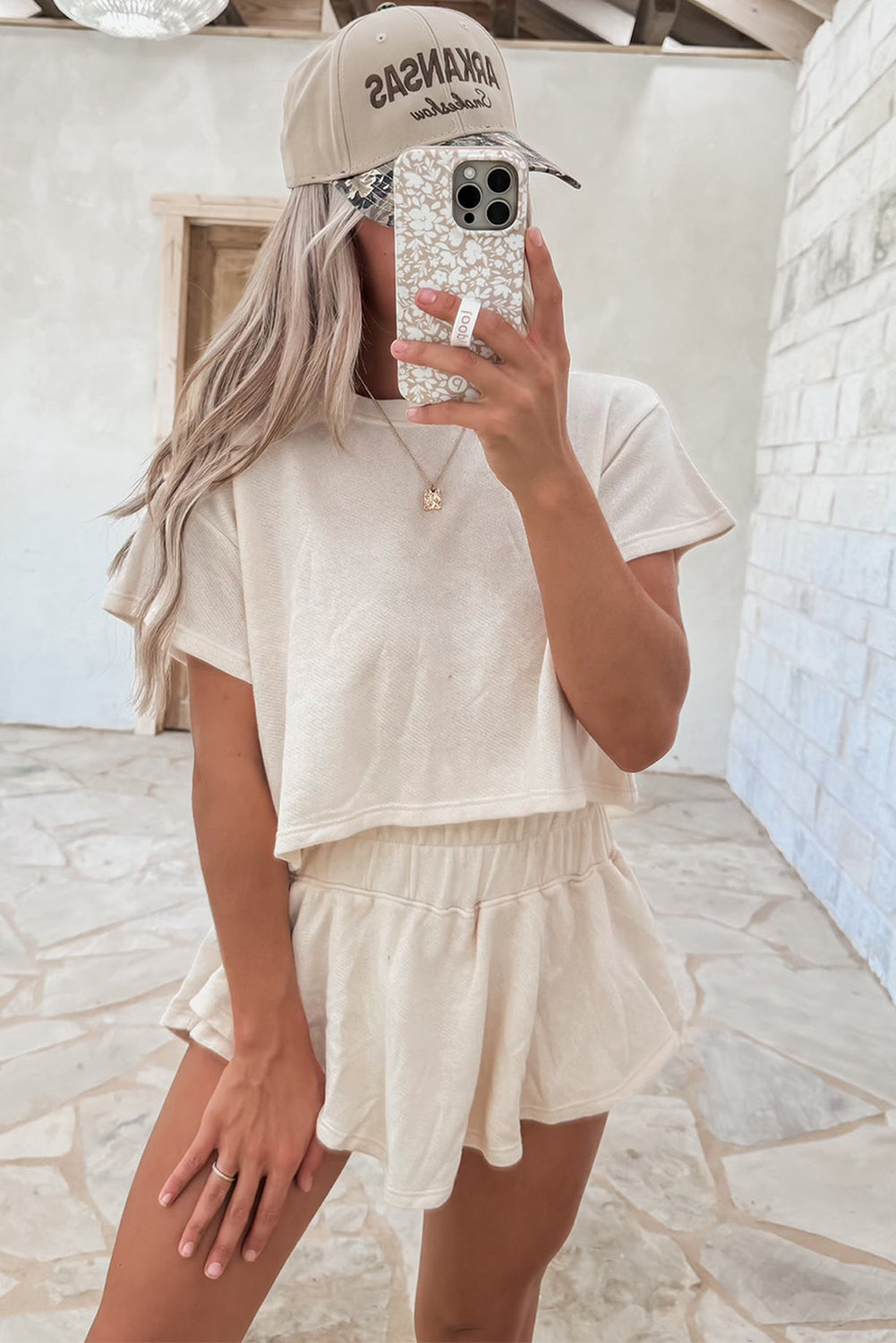 Blossom 2pcs Cropped Tee and Ruffle High Waist Skort Set